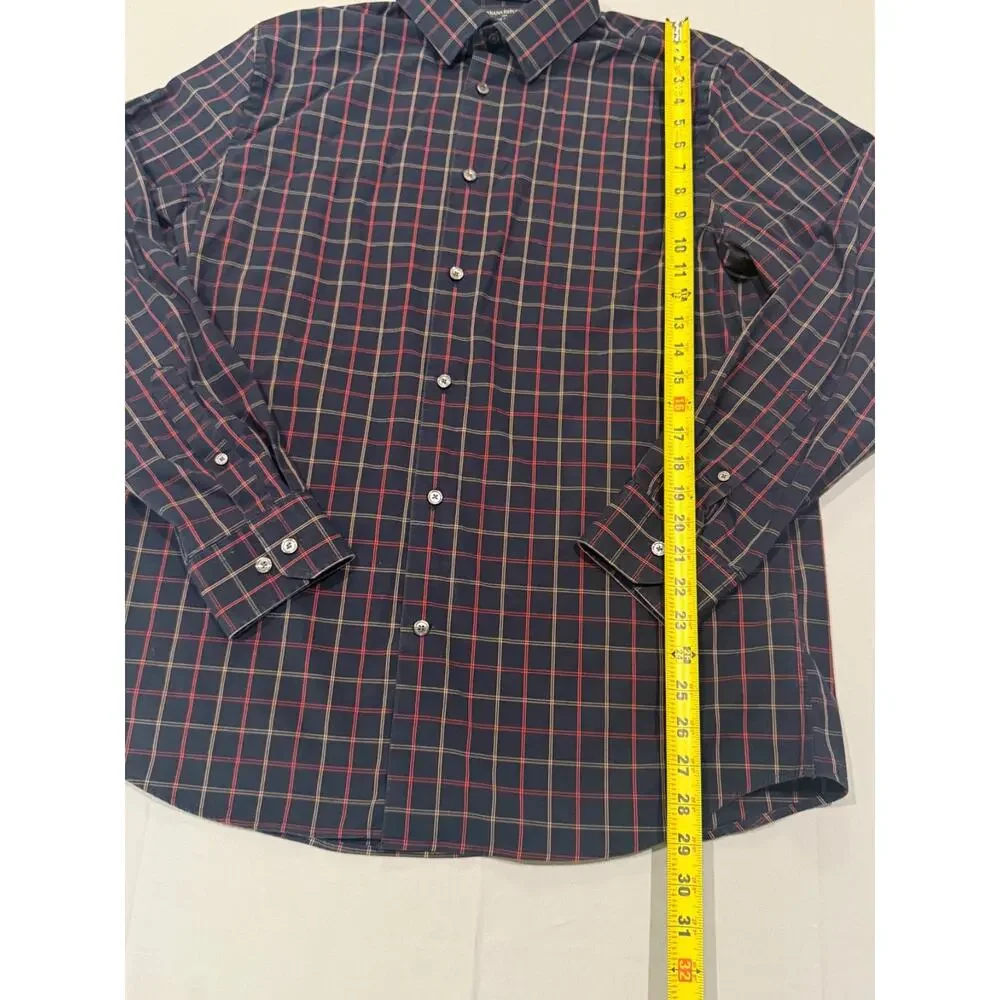 Banana Republic Slim Fit Wrinkle Resistant Plaid Button Up Shirt Men’s L Navy